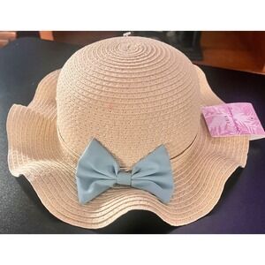 Tommy Bahama Kids Straw Sun Hat with Blue Bow Floppy Brim Beach Vacation NWT